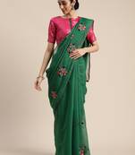 Green embroidered chanderi saree with blouse