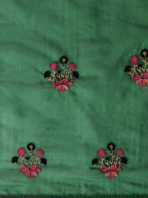 Green embroidered chanderi saree with blouse 5