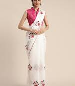 White embroidered chanderi saree with blouse