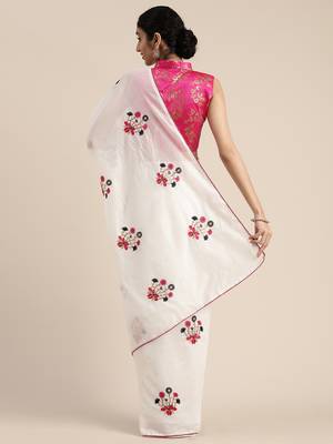 White embroidered chanderi saree with blouse 3