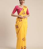 Yellow embroidered chanderi saree with blouse