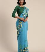 Blue embroidered chanderi saree with blouse