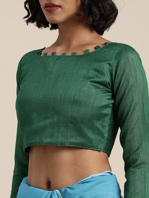 Blue embroidered chanderi saree with blouse 4