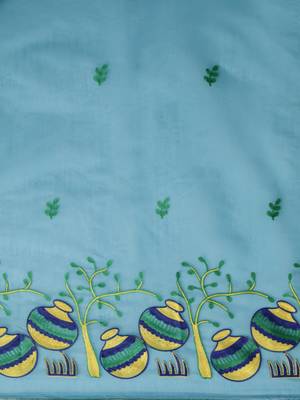 Blue embroidered chanderi saree with blouse 5