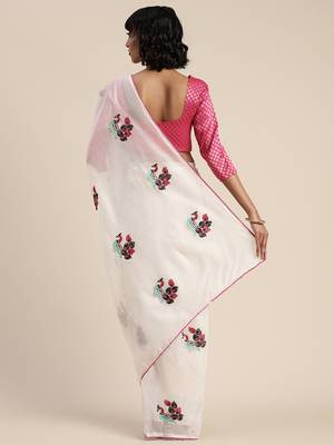White embroidered chanderi saree with blouse 3