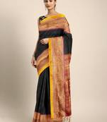 Black printed silk blend saree with blouse