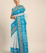 White printed silk blend saree with blouse
