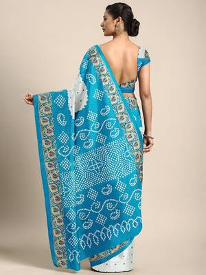 White printed silk blend saree with blouse 2