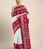 White printed silk blend saree with blouse