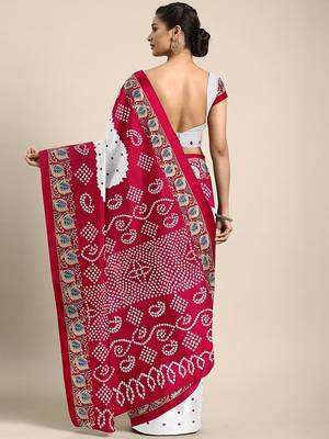 White printed silk blend saree with blouse 2