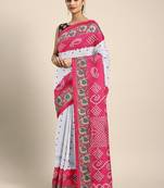 White printed silk blend saree with blouse