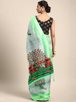 Grey printed silk blend saree with blouse 2