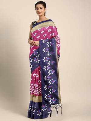 Pink printed silk blend saree with blouse 1