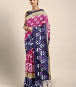 Pink printed silk blend saree with blouse