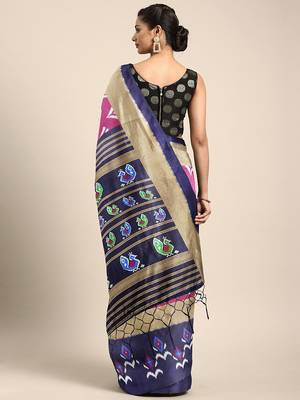 Pink printed silk blend saree with blouse 2