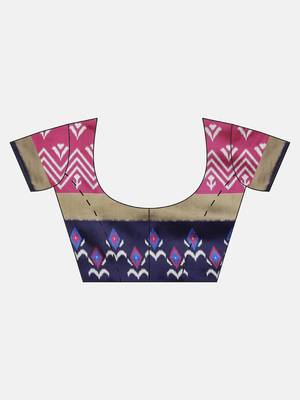 Pink printed silk blend saree with blouse 3