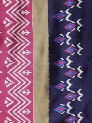 Pink printed silk blend saree with blouse 4
