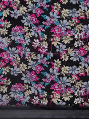 Black printed blended cotton saree with blouse 4