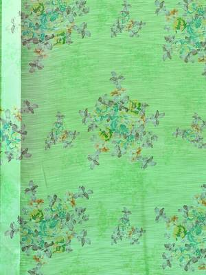 Green printed blended cotton saree with blouse 4
