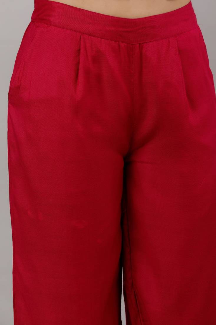 Women's Rayon Blend Solid Straight Kurta Palazzo Dupatta Set (Fucshia)