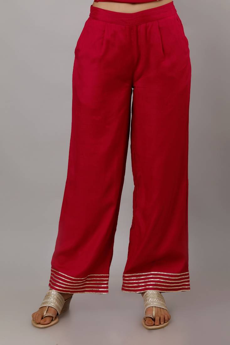 Women's Rayon Blend Solid Straight Kurta Palazzo Dupatta Set (Fucshia)