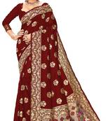 Maroon woven silk saree with blouse