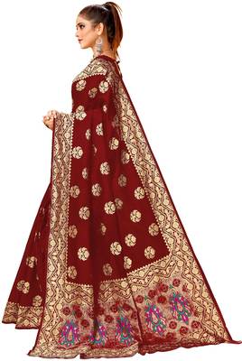 Maroon woven silk saree with blouse 3