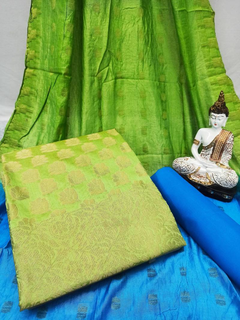 Parrot-green jacquard jacquard salwar