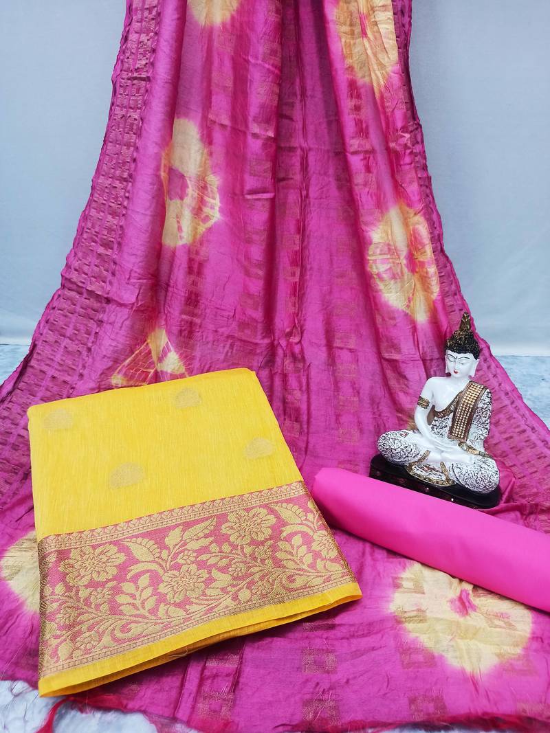 Yellow jacquard banarasi salwar