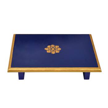 Hand painted Wooden Blue Living Room Bedroom Decor End Table Coffee Table  2