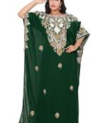 Green georgette moroccan islamic dubai kaftan farasha Aari and stone work dress