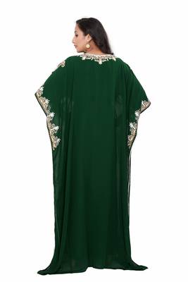 Green georgette moroccan islamic dubai kaftan farasha Aari and stone work dress 4
