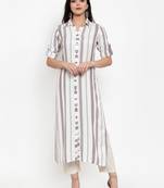 Off-white printed rayon kurtas-and-kurtis