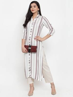 Off-white printed rayon kurtas-and-kurtis 3