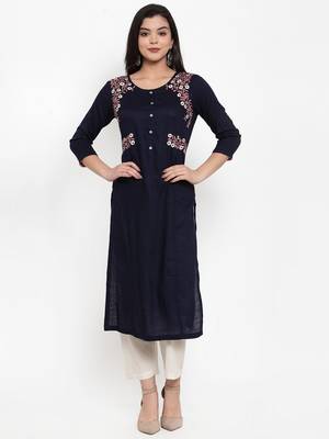 Navy-blue embroidered rayon kurtas-and-kurtis 1