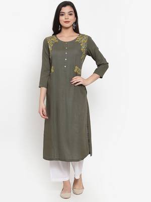 Green embroidered rayon kurtas-and-kurtis 1