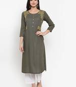 Green embroidered rayon kurtas-and-kurtis