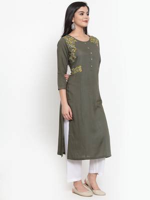Green embroidered rayon kurtas-and-kurtis 2