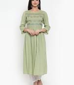 Olive embroidered rayon kurtas-and-kurtis