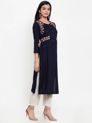 Navy-blue embroidered rayon kurtas-and-kurtis 2