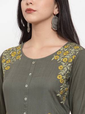 Green embroidered rayon kurtas-and-kurtis 4