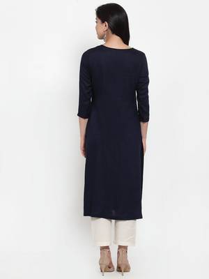 Navy-blue embroidered rayon kurtas-and-kurtis 4