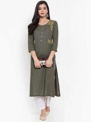 Green embroidered rayon kurtas-and-kurtis 5