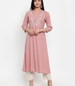 Light-pink embroidered rayon kurtas-and-kurtis