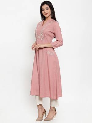 Light-pink embroidered rayon kurtas-and-kurtis 2