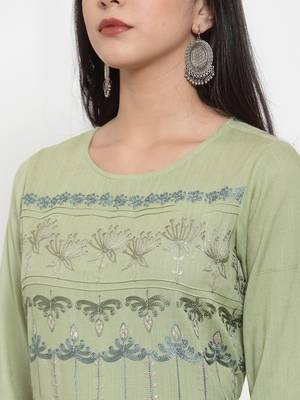 Olive embroidered rayon kurtas-and-kurtis 4