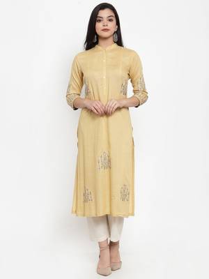 Yellow embroidered rayon kurtas-and-kurtis 1