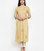 Yellow embroidered rayon kurtas-and-kurtis