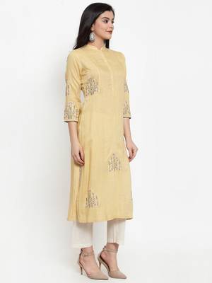 Yellow embroidered rayon kurtas-and-kurtis 2