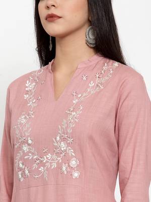 Light-pink embroidered rayon kurtas-and-kurtis 4